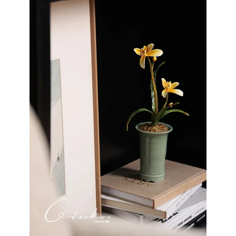 Song Dynasty Aesthetics Enamel Color Art Orchid Ceramic Home Living Room Bedroom Entrance Decor House Ornament