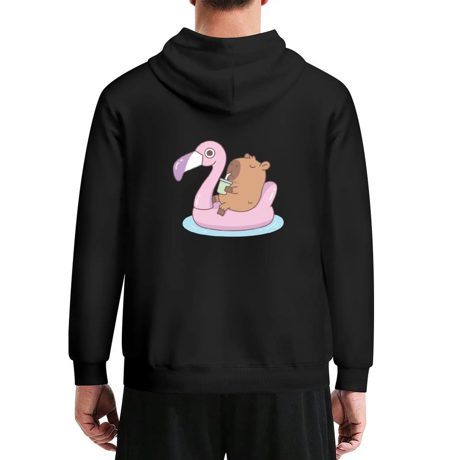 

Cute Capybara Chilling On Pink Flamingo Pool Float Hoodie fashion men mens clothing korean clothes men's hoodies