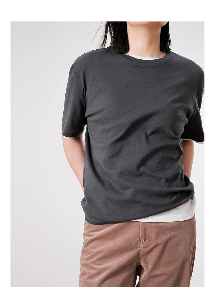 

Minimalist Soft Comfortable Cashmere Short Sleeve T-Shirt Basic round Neck Short Top for Women Cotton 91% Cashmere 9%