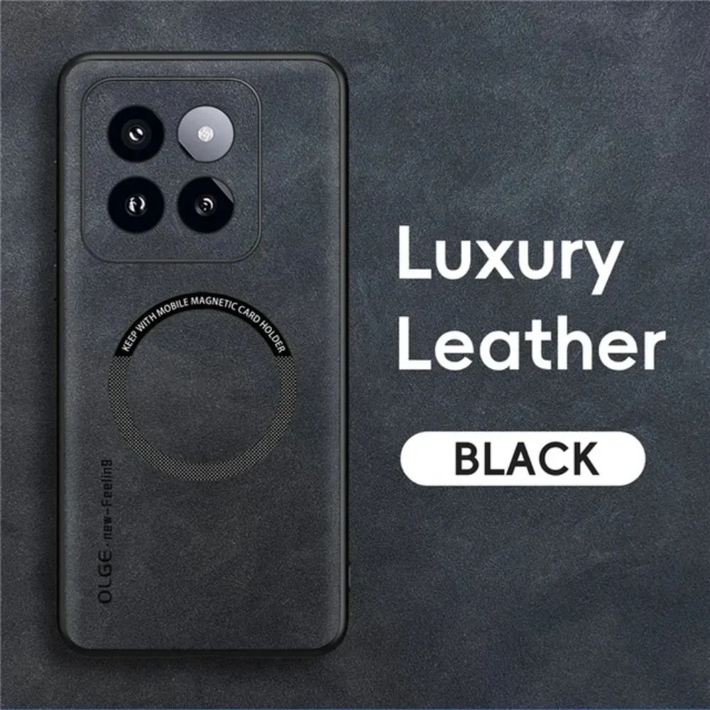 OLGE Magnetische Leder Telefon Fall Für Redmi C75 14C Hinweis 14 13 Pro Plus Xiaomi 15 14T Pro POCO X7 X6 F6 M6 Pro 4/5G Zurück Abdeckung