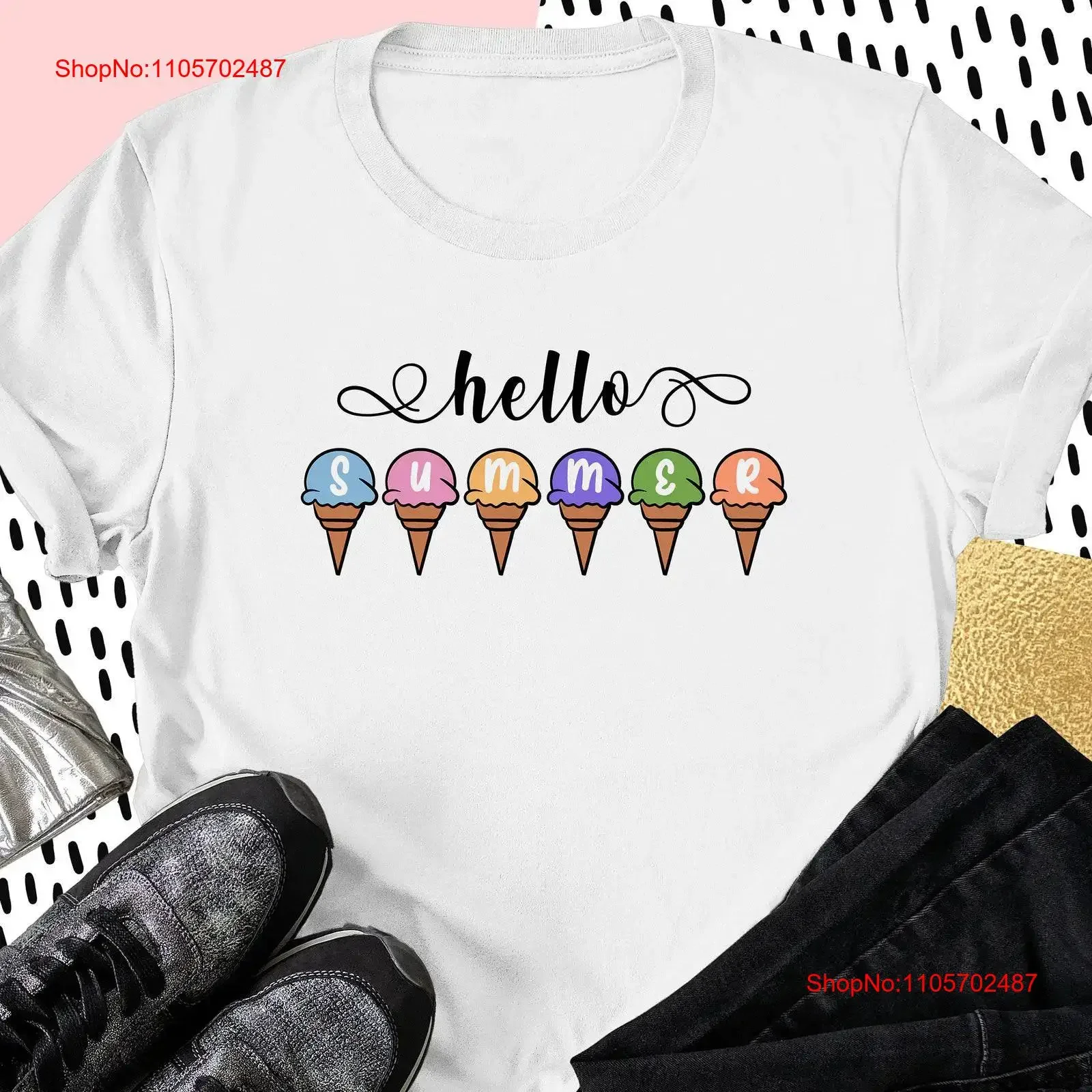 Hello Summer T Shirt for Traveler Popsicle Written Welcome Outfit Family Vacation Apparel Colorful Holiday vintage Washed