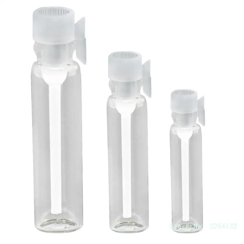 Mini botella de vidrio vacía transparente, tubo de viales de muestra con varilla de plástico para aceite esencial Fragr, 100 piezas, 2ml