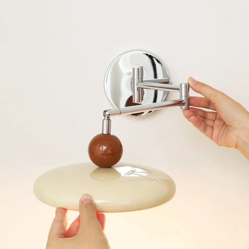Lámpara de pared con brazo basculante de viento crema francesa, lámpara de noche para dormitorio, sin cableado, lámpara de brazo largo giratoria medieval, sin perforación