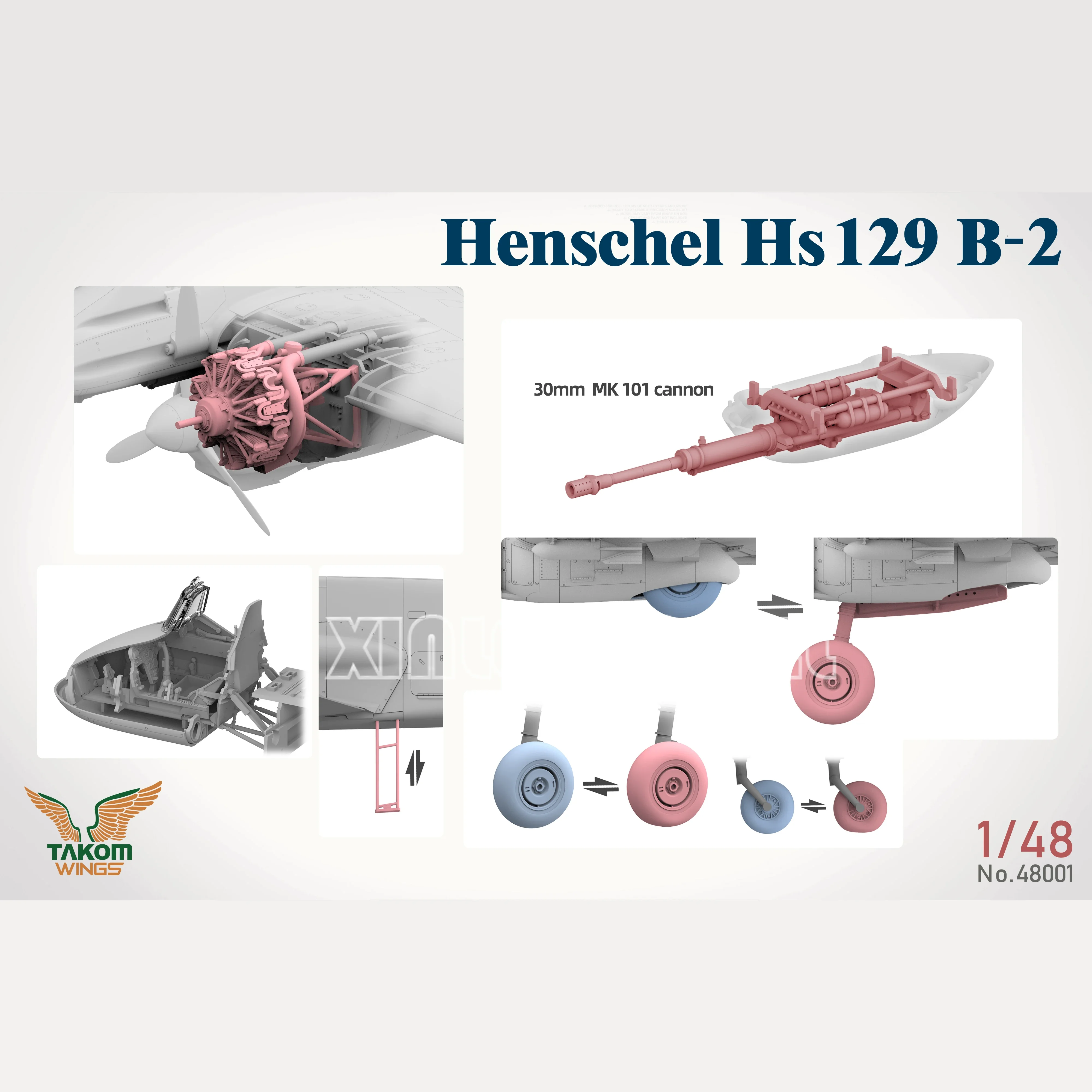 TAKOM 48001 Henschel Hs129 B-2 1/48 Kit modello in scala di aereo assemblato militare
