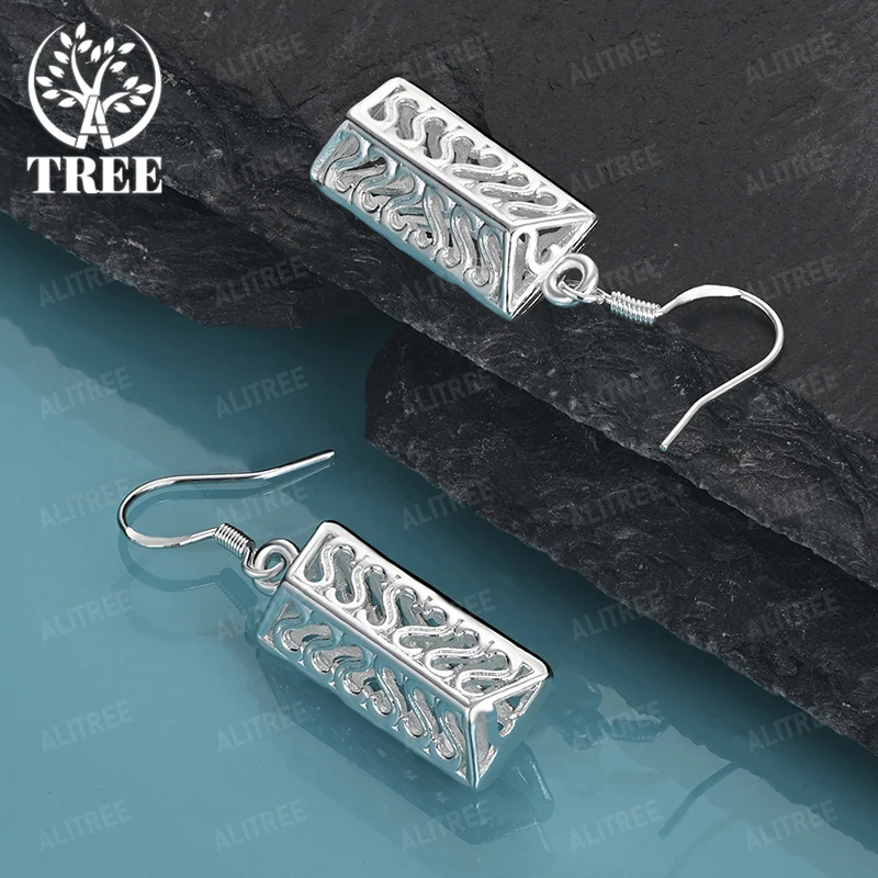 

Fine 925 Sterling Silver Hollow Cuboid Drop Earrings For Lady Fashion Party Birthday Engagement Wedding Jewelry Gift Accessories