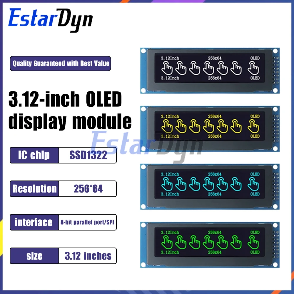3.12 inch OLED Display Module SSD1322 256x64 for STM32 Raspberry Pi, SPI I2C Interface with Pre-soldered Pin Header