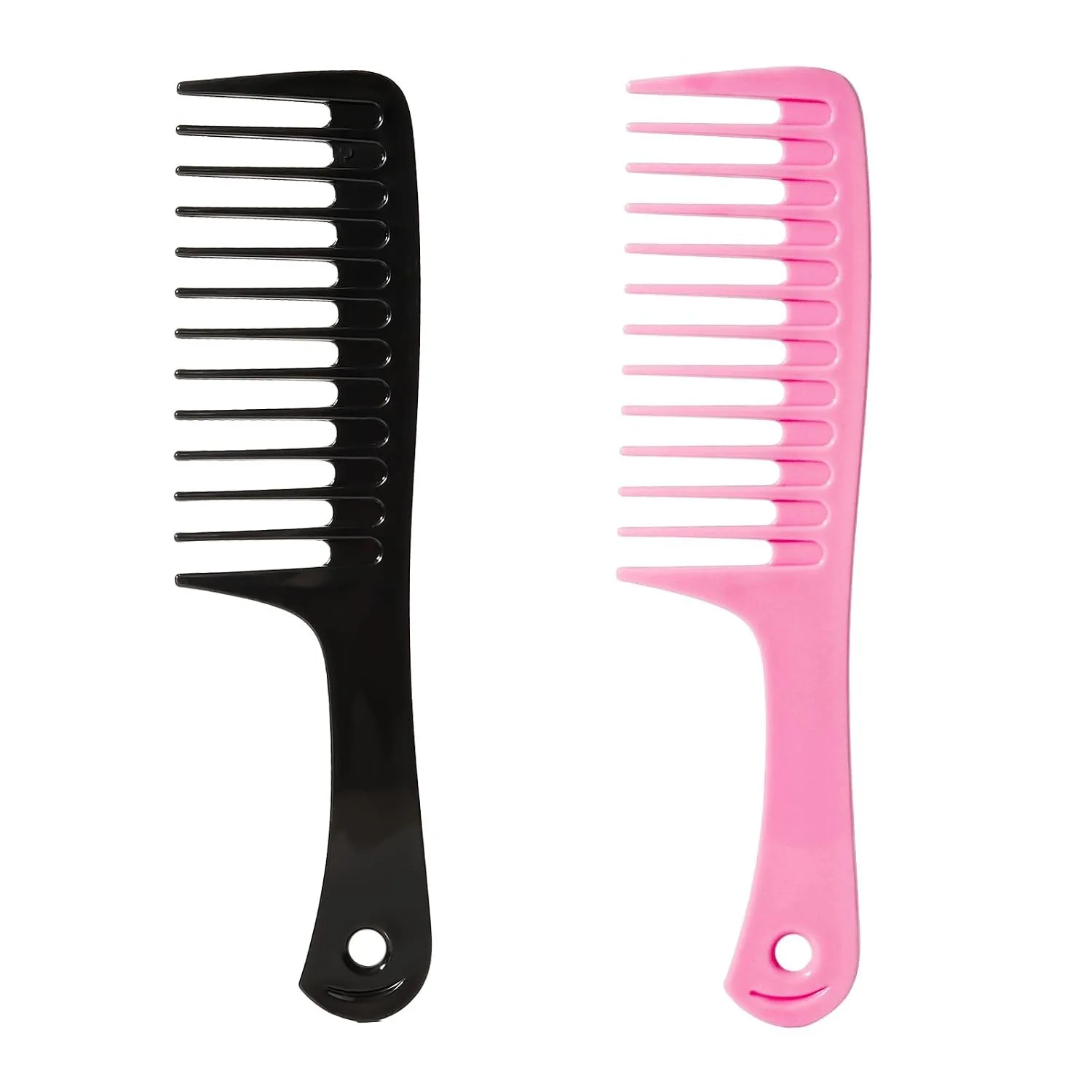 2PCS Wide Tooth Comb for Curly Hair, Large Detangling Comb for Wet or Dry Hair, Shower Comb for Women and Men(Black-Pink)