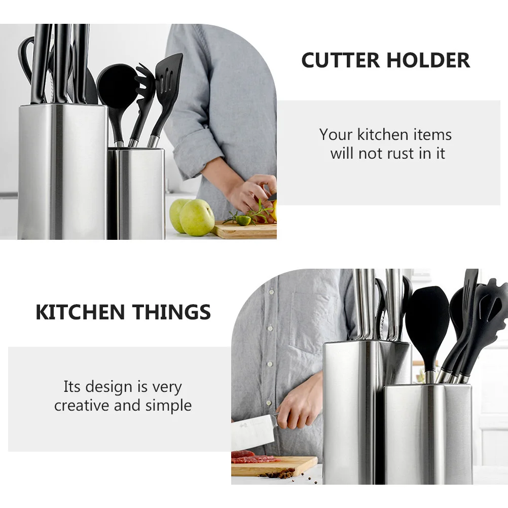 

Knife Block Holder Stainless Steel Storage Bucket Large Capacity Air Permeable For Kitchen Tools Cutter Seat Organzier