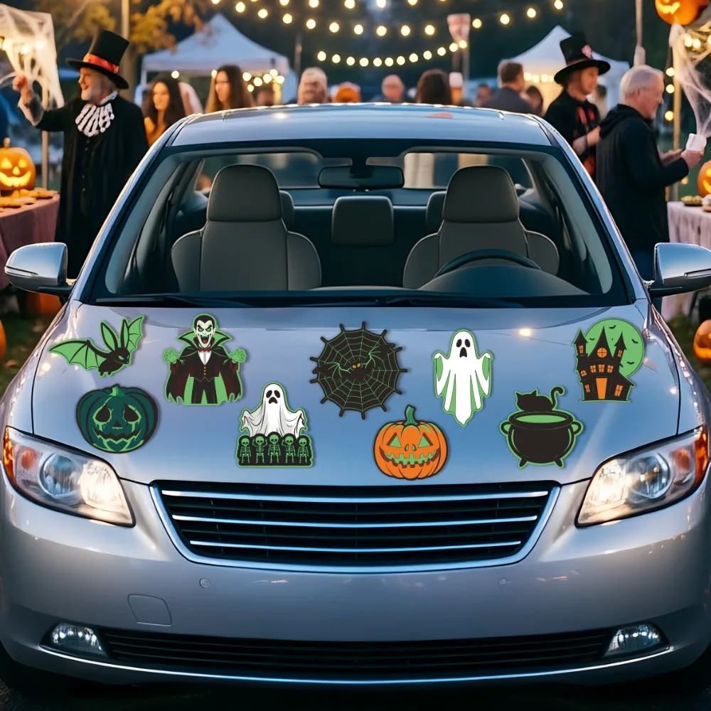 9 pieces of luminous Halloween tiles, pumpkin ghost vampire bat PVC reusable stickers for party car kitchen decoration