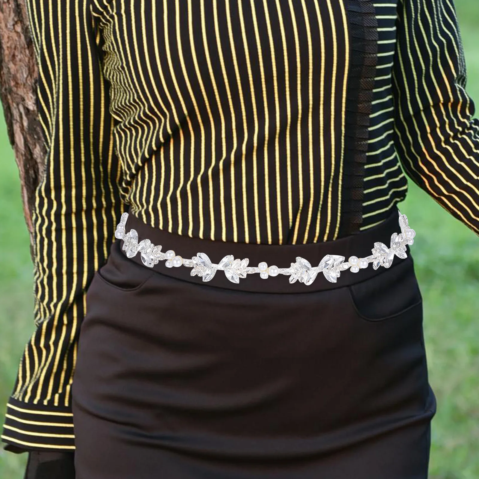 Pasek ślubny z dżetami, regulowany, elegancki pas do sukni dla kobiet