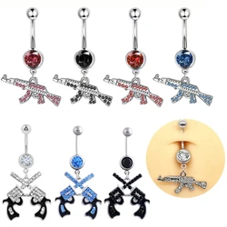 New Belly Button Rings Gun Dangle Navel Ring Clear Gem Punk Belly Piercing Jewelry Umbilical Piercing for Women Party Accessory