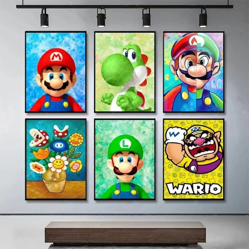 Pintura decorativa en lienzo de Super Mario Bros, póster impreso en HD, pegatina de pared para dormitorio, mesita de noche, Mural de entrada para restaurante y sala de estar