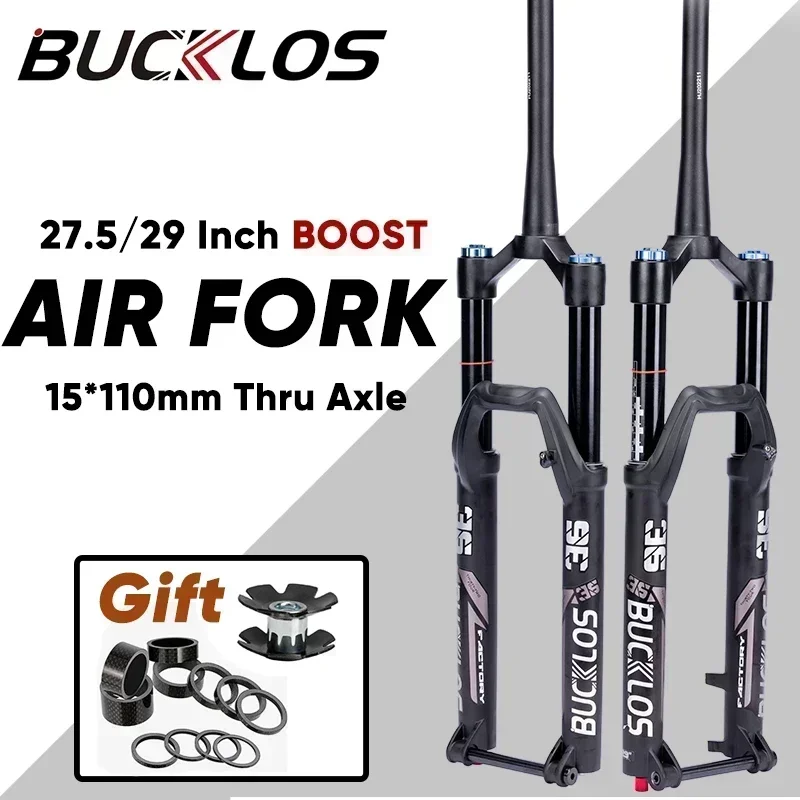 BUCKLOS 27.5/29 Inch Mountain Bike Air Fork 36mm Tube Travel 160mm MTB Air Suspension Fork 15*110mm Thru Axle Disc Brake Fork