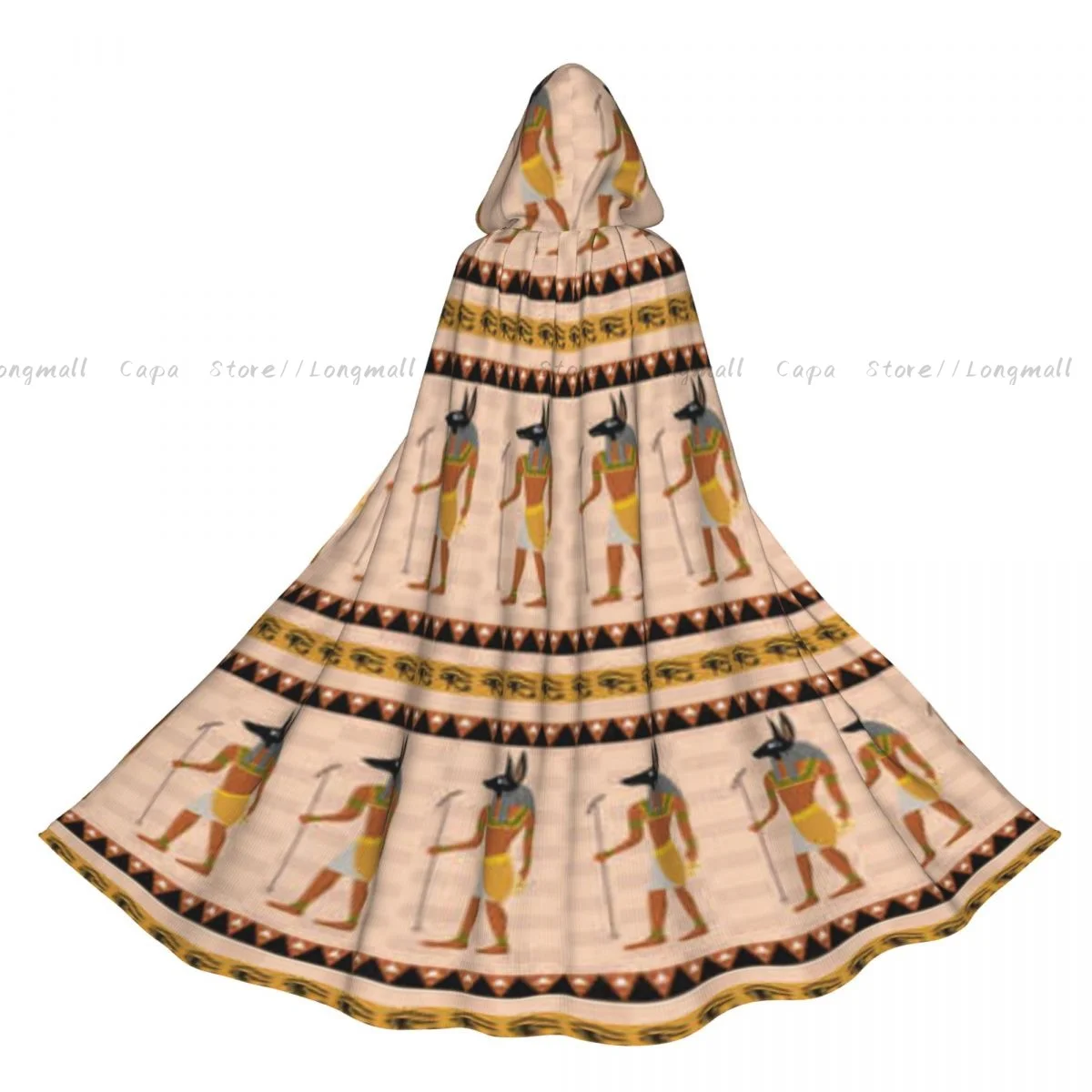 

Adult Halloween Egyptian Tribal Illustration Cloak Cape Hooded Medieval Costume Full Length Dress Coat
