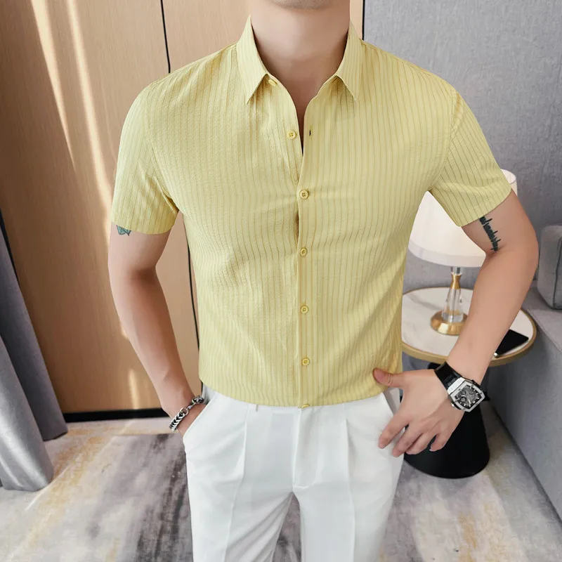 

2024 Summer Striped Shirts Men High Quality Casual Business Dress Shirt Short Sleeve Comfortable Breathable Office Social Shirt