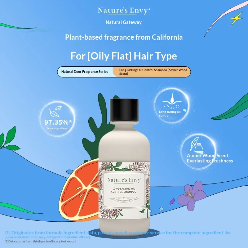 Nature's Envy 50ml Oil Control Shampoo Amber Wood Scent Volumizing Natural Formula for Oily Hair with Plant Extracts