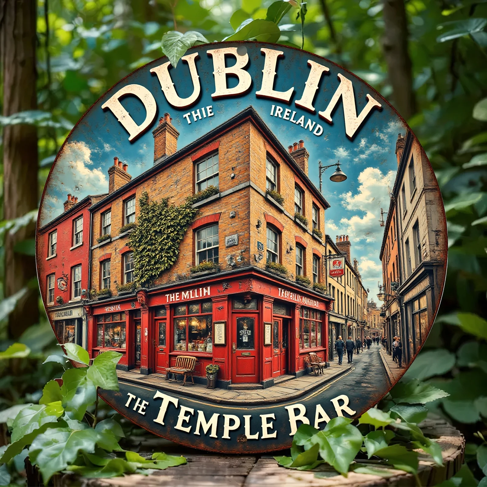 2026 2D Flat,1pc Wooden Sign Vintage Dublin Ireland Temple Bar Wall Art-Wooden Sign With Vibrant Colors,No Electricity Needed