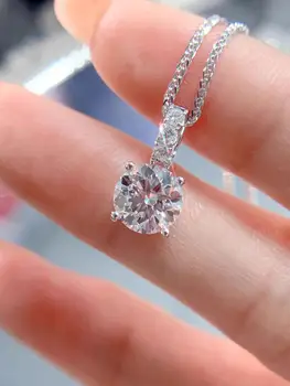 שרשראות תליוני זהב לבן 18 קראט אמיתיות לנשים אירוסין יום נישואין חתונה עגולה Moissanite יהלומים אופנתיים 6 best sales שרשרת זהב לבן 18 קראט - №2