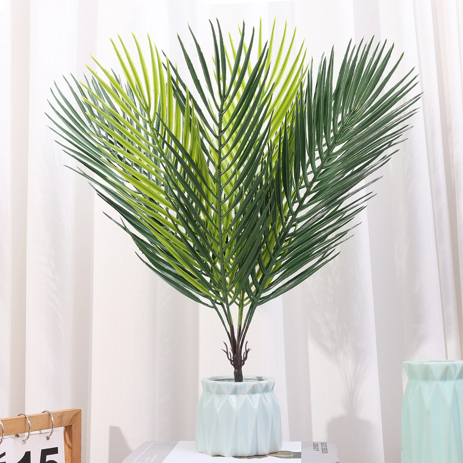 50cm 9Leaves Artificial Tropical Plants Fake Palm Plant Branch Green Leaves For Home Garden Office  Jungle Carnival Decoration