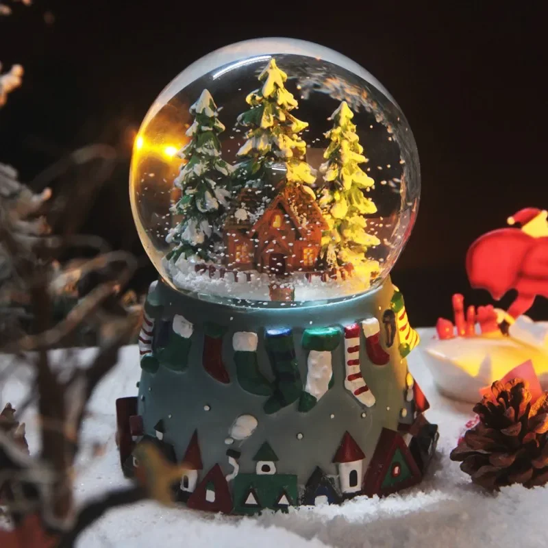 Crystal Ball Music Box Christmas Lights Floating Snowflakes Snowhouse Boys And Girls Children Birthday Gifts Home Decoration