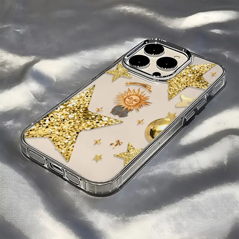 Gold Glitter Star Sun Moon Armor Phone Case For iPhone 18 17 16 15 13 12 14 Pro Max Cases For iPhone 18 17 16 11 Pro Max Cover