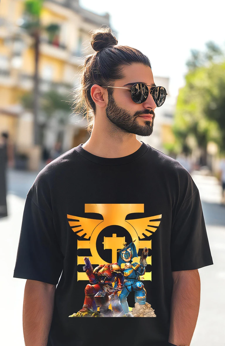 LE Men's T-shirt cotton Warhammer 40 000 Aquila gold Men's Clothing for Unisex Casual T Shirt Fashion Trend shirts