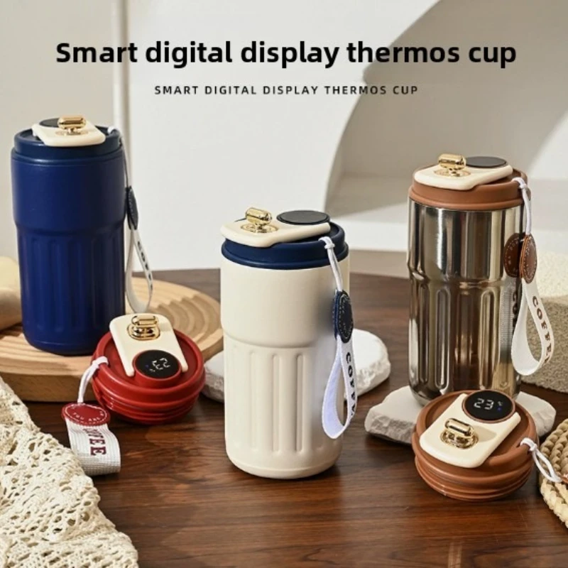 

Exquisite stainless steel office insulated cup with drawstring, portable smart coffee cup, car cup, large capacity outdoor cup