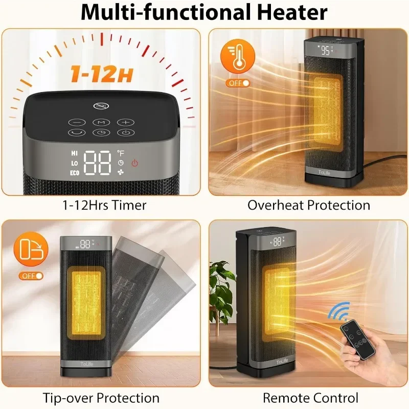 HAOYUNMA calentador de espacio para interiores, 4 modos, temporizador de 12h, protección de seguridad, calentadores eléctricos portátiles para el hogar, dormitorio