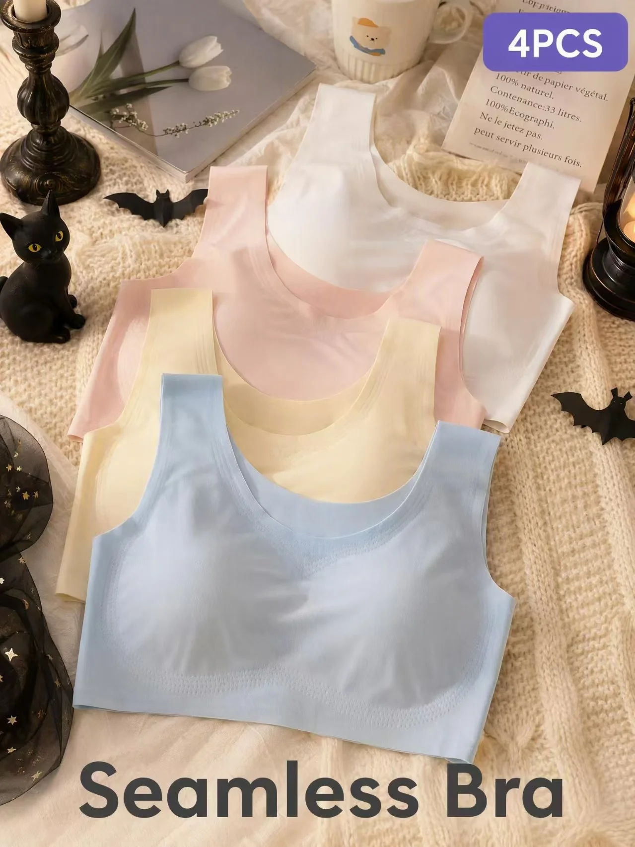 4-teiliges Set Mädchenunterwäsche, modische Mädchenunterwäsche, nahtloser Sport-Tanktop-BH für Schülerinnen. – Detail 2
