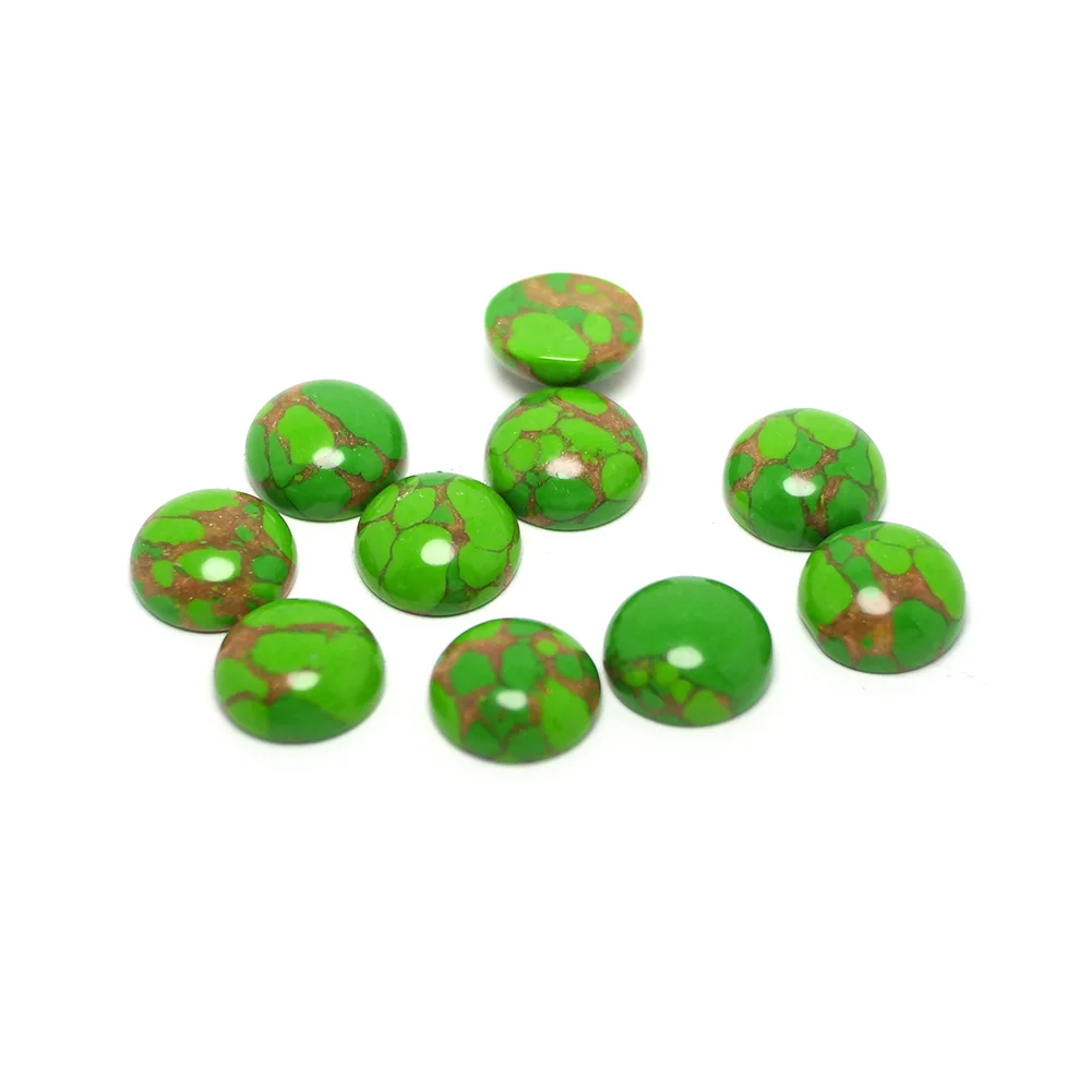 20pcs Grass Green Stone,Cabochon Polished Flat Back Stones,12mm Round Synthetic Stone,Jewelry Earrings Rings Necklace Making