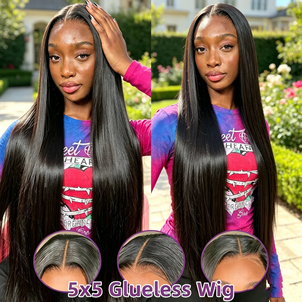 Straight Glueless Wigs 30 34 Pre Plucked Pre Cut Glueless Wig 5x5 4x4 Lace Closure Wigs for Women Natural Black Cheap Remy Wig