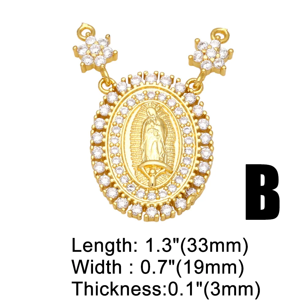 OCESRIO Copper CZ Virgin Mary Pendant for Necklace Gold Plated Green Cross Jewelry Making Supplies Beads Crucifix pdta818
