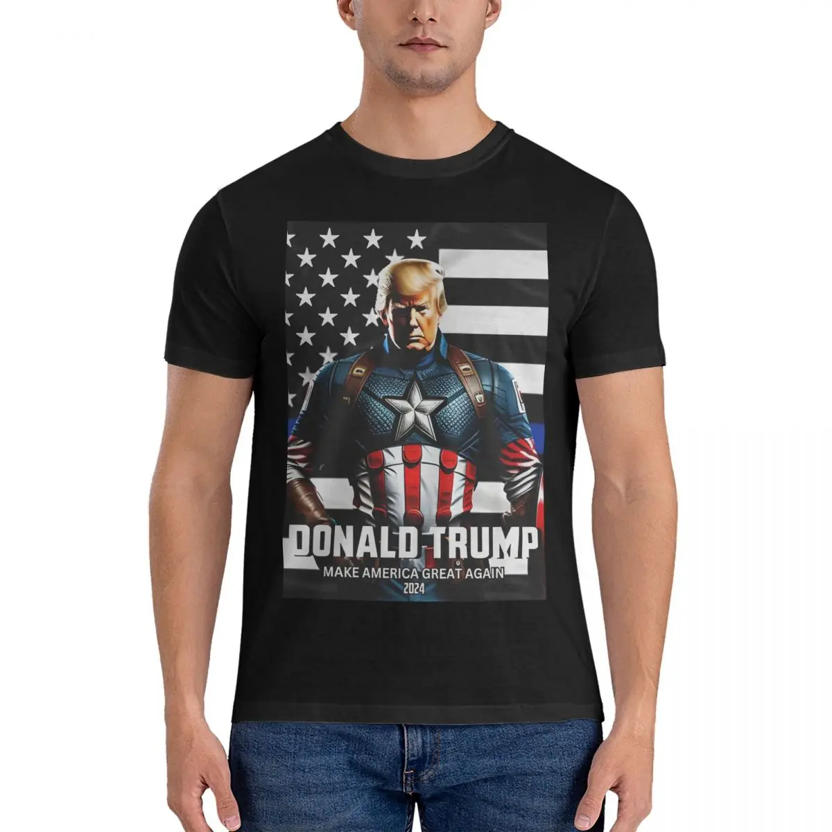 MARVEL Super Hero Trump T Shirts for Men Pure Cotton Amazing T-Shirt Round Neck America Captain Tee Shirt Short Sleeve Tops