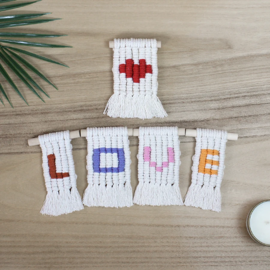 DIY Alphabet Pendant Macrame Kit With Tutorial For Beginner Handmade Knitting Alphabet Small Tapestry DIY Art Wall Decor Craft