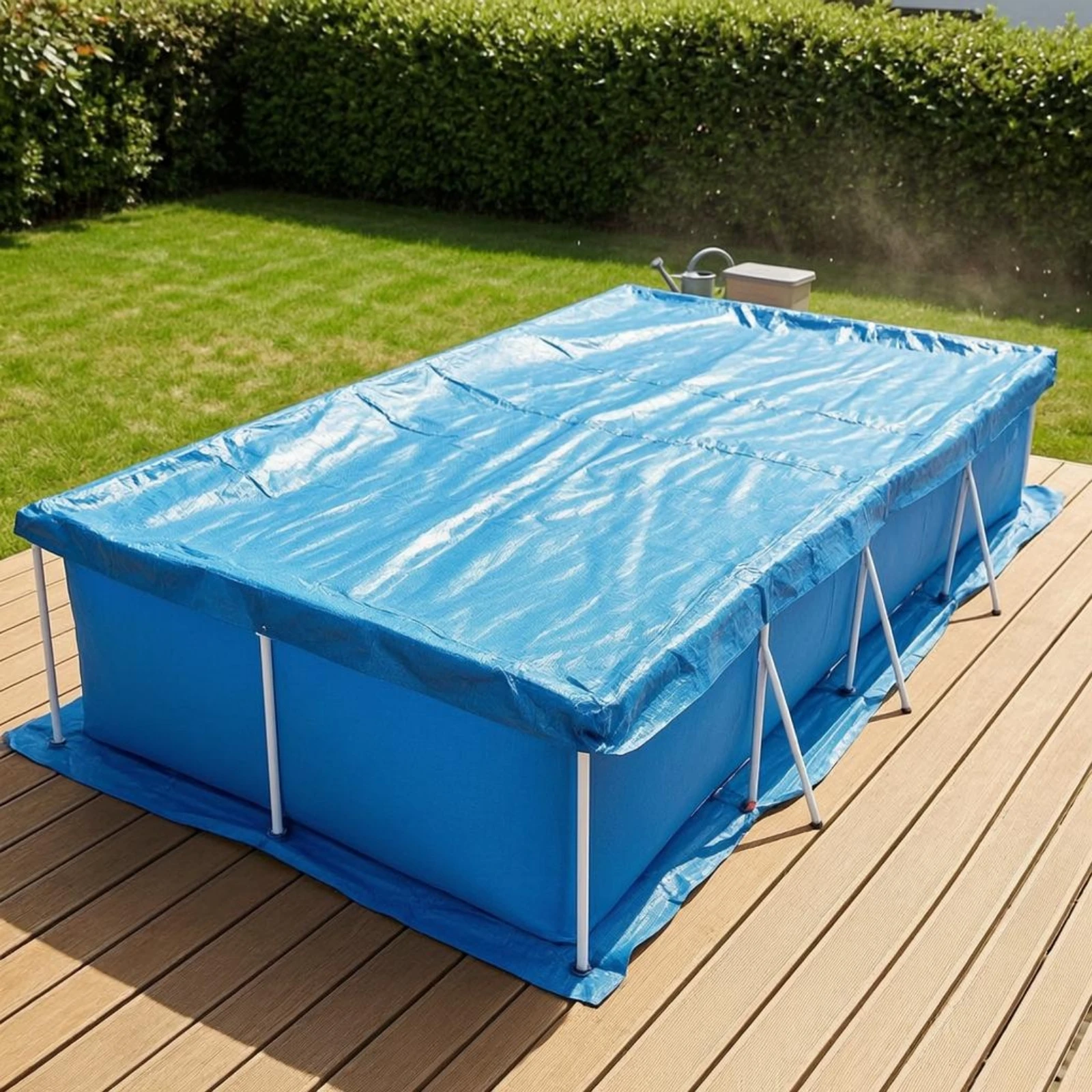 Rectangular Pool Cover Hemmed Perimeter Frame Pool Cover Grommeted Woven Texture