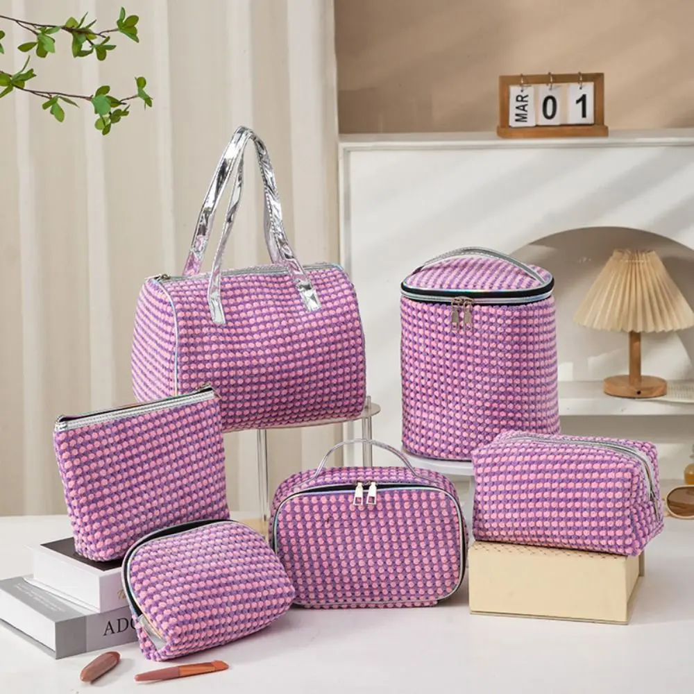 Borsa da donna portatile Borsa morbida per trucco da viaggio con doppia maniglia Organizzatore di archiviazione di grande capacità Custodia cosmetica casual per la casa