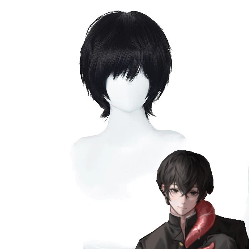 Movie Chainsaw Man Hirofumi Yoshida Cosplay Wig  Black Fashion Boy Short Human Hair Stage Performance Daily Wear Full Wigs