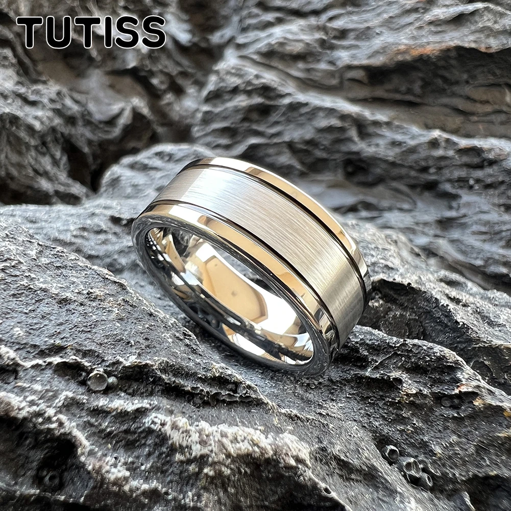 TUTISS 8mm Mens Tungsten Engagement Rings Womens Wedding Bands Double Grooved High Polished Shiny Comfort Fit