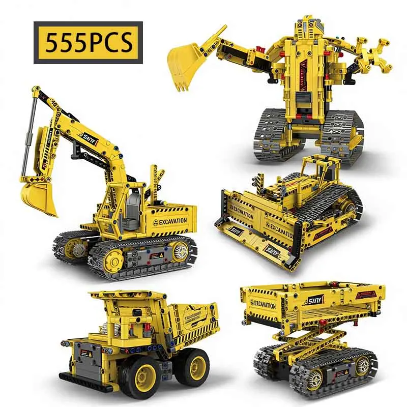 

MOC 555PCS 5 in 1 Creative Electric RC Engineering Excavator Robot AWP Car Building Blocks Bulldozer Truck Children's Toys Gifts