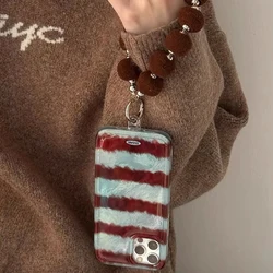 Perforated vortex shell, personalized striped phone case with chain for iPhone 11 12 13 14 15 16 pro max