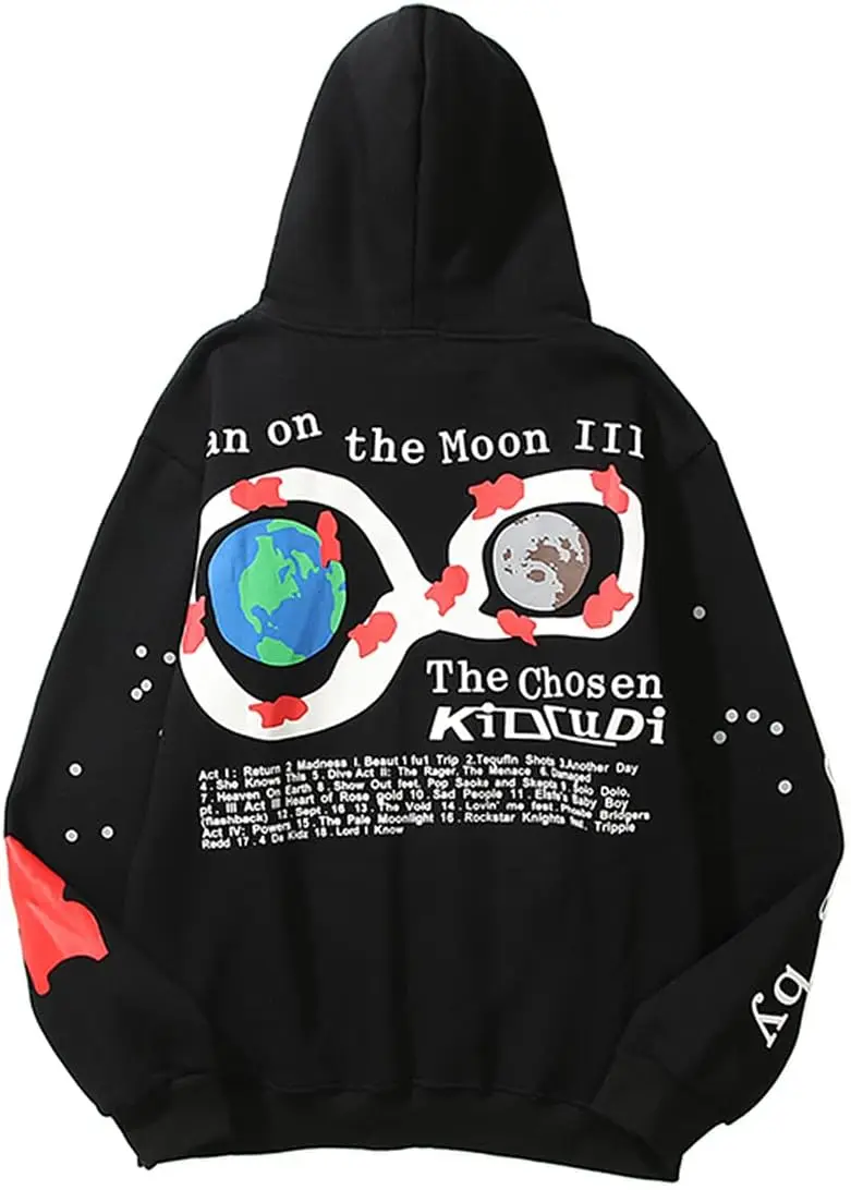 WINKEEY Unisex Lucky Me Ghosts Sweatshirt Rapper Long Sleeve Hip Pop Hooded Hoodie for Women