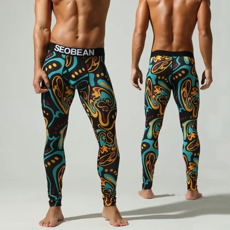 Men's Sports Fitness Pants Classic Printed Autumn Pants Running Cycling Fast Drying Elastic Tight Leggings Beach Surfing Pants