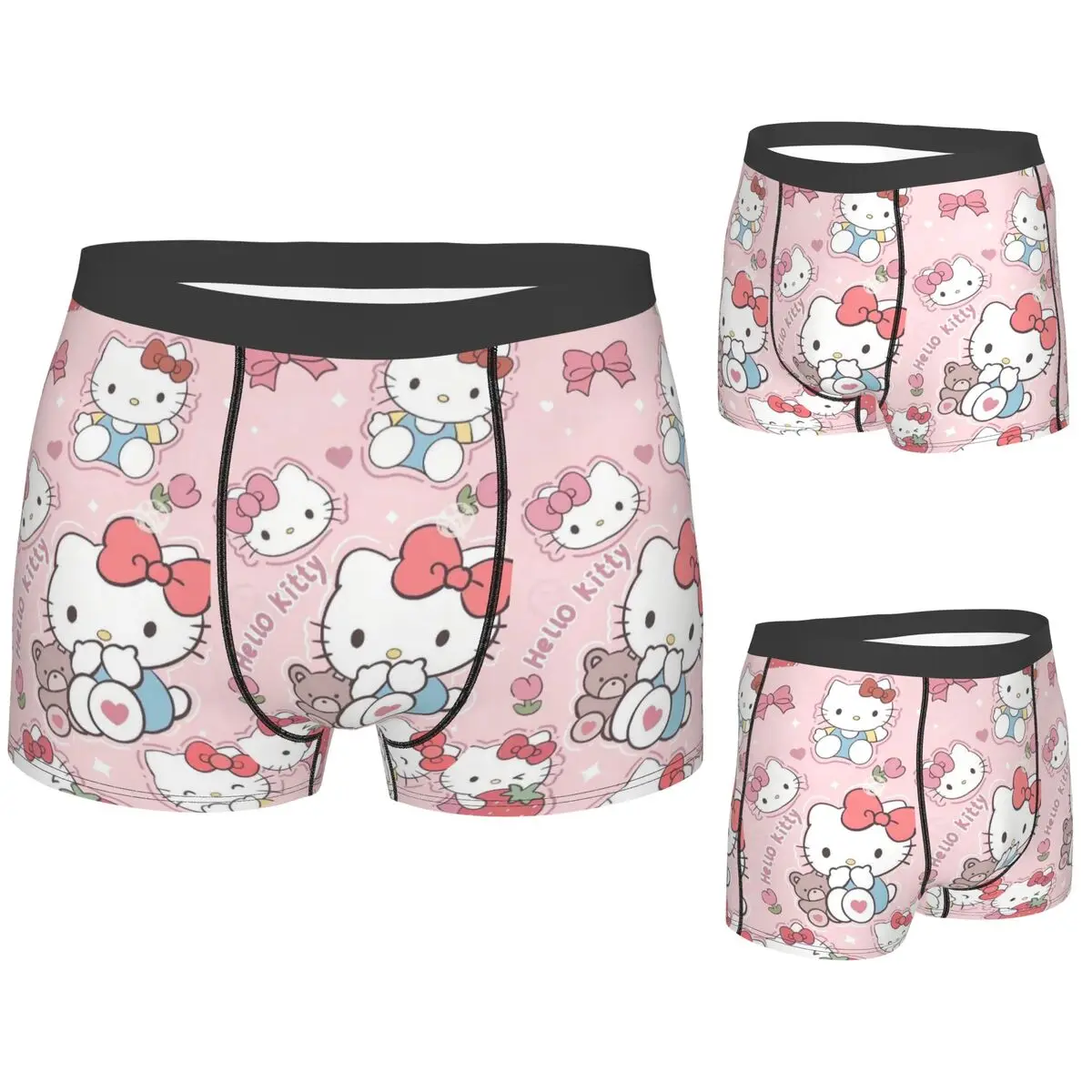 

Трусы-боксеры, шорты, трусики Hello Kitty, мужское вентилируемое нижнее белье для Homme, мужские подарки бойфренду