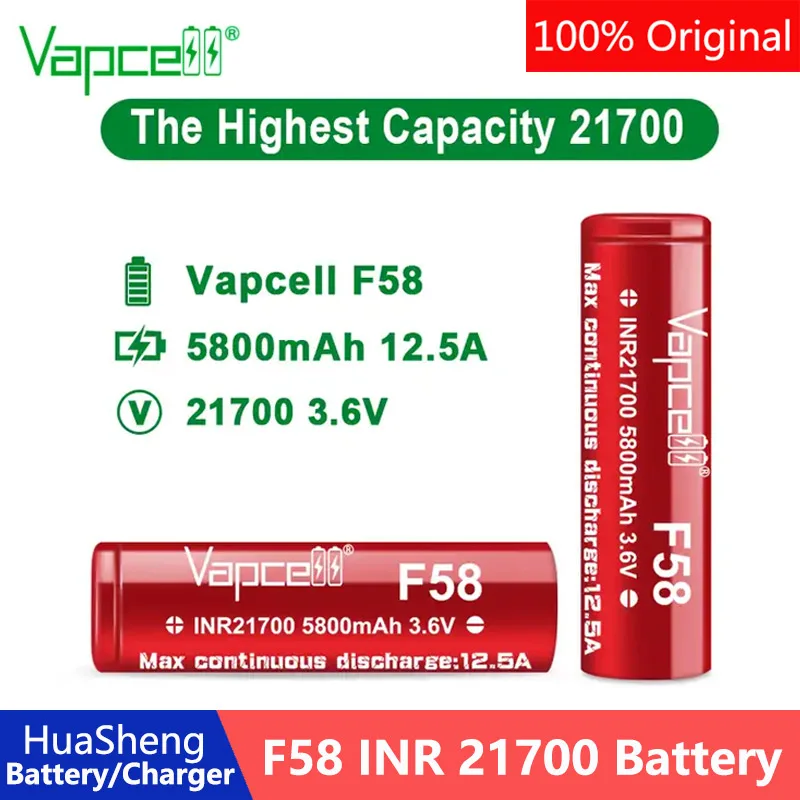 Оригинальный аккумулятор Vapcell высокой емкости 21700 F58 5800 мАч 12,5 А 3,6 В литий-ионные аккумуляторные батареи для фонарика VapeMod