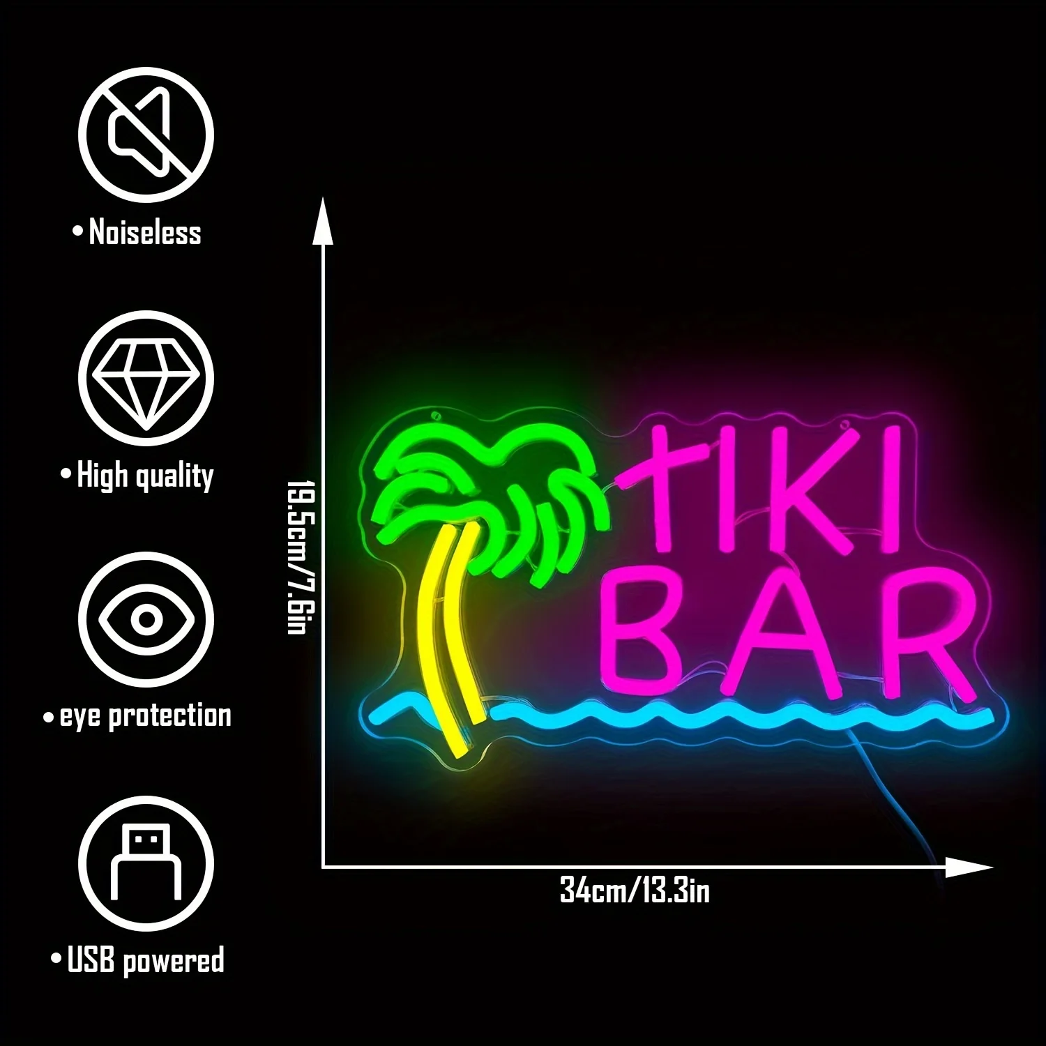 Neon Tiki Bar 1pc do dekoracji ścian, Neon Neon LED z możliwością przyciemniania, zapala się Neon do wnętrz i dekoracja zewnętrzna