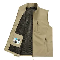 Spring Summer Lightweight No-Sleeve Workwear Fishing Leisure Vest for Middle-Aged And Elderly Men with Multiple Pockets