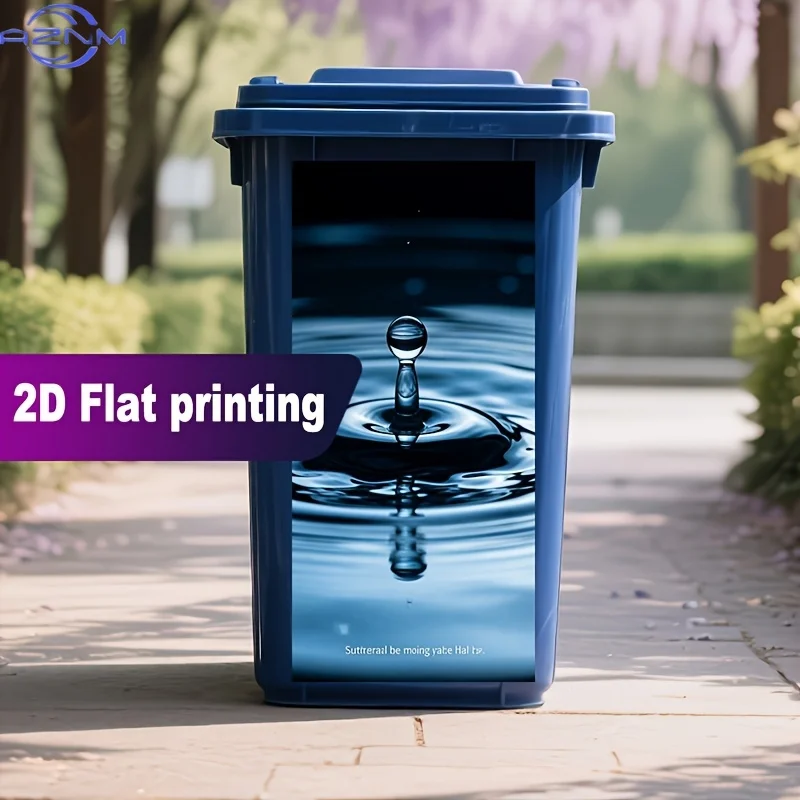 [2D Flat Printing] 1pc Trash Can Sticker [] Water Droplet Ripple Serene Deep Blue Design, Wall Sticker Decor Wallpaper Self-Ad