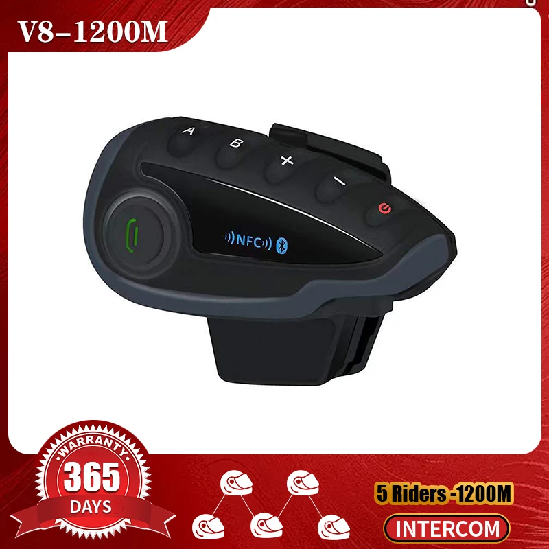 

V8 SV Motorcycle Helmet Intercom Headset Bluetooth 5 Riders Group 1200M Interphone NFC Remote Control Full Duplex +GPS