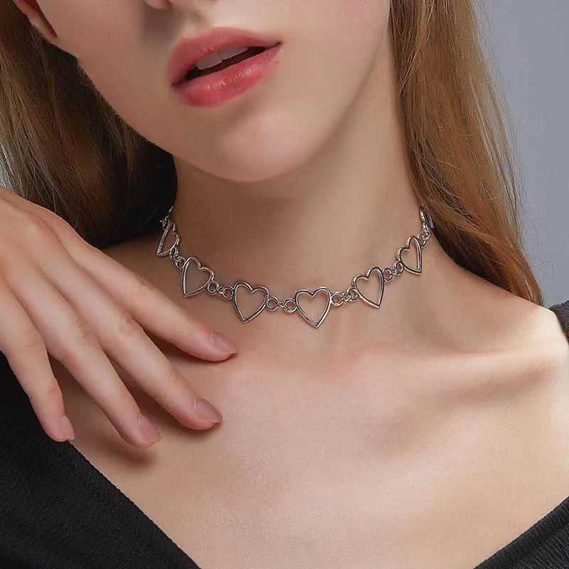 New Hollow Korean Sweet Love Heart Choker Necklace Statement Girlfriend Gift Cute Bicolor Necklace Jewelry Collier Femme 2022