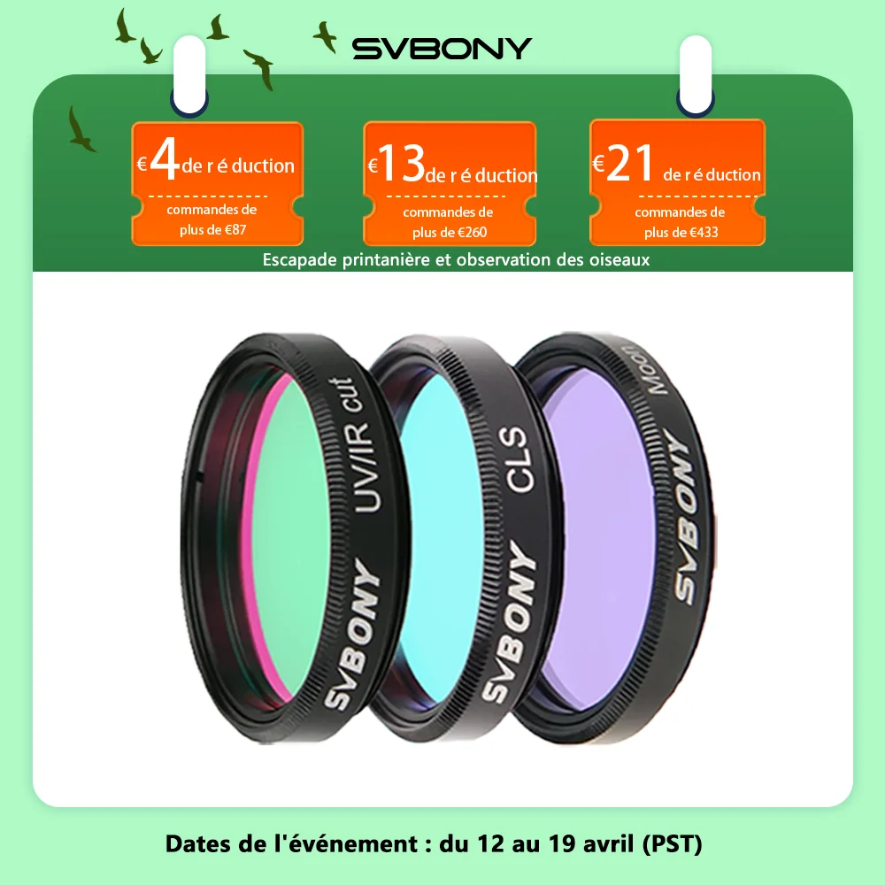 Svbony Filtre d'astronomie professionnel 1,25 ''Filtre MOON / UV-IR/CLS pour les opérations oculaires de télescope d'astronomie